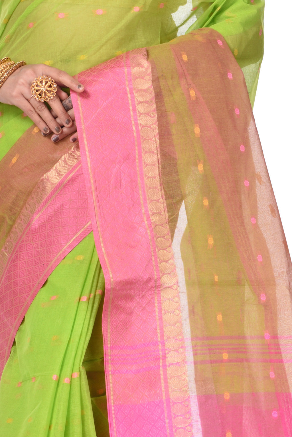 Light Green Pure Cotton Ganga Jamuna_Buti Tant Saree (649)